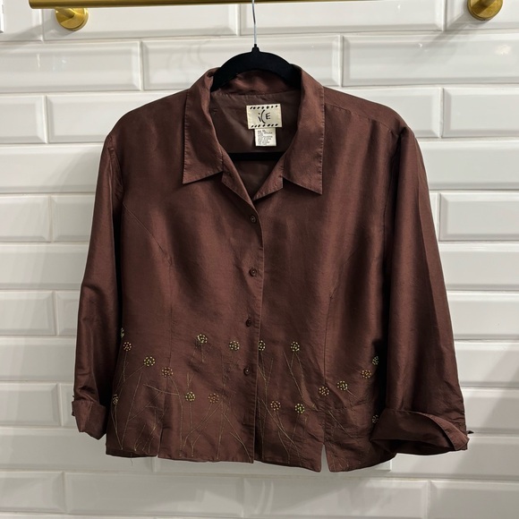 Ice Tops - Vintage Ice Women’s Beaded 3/4 Sleeve Dress Shirt